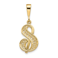 Load image into Gallery viewer, 14KY Polished Script Filigree Letter S Initial Pendant
