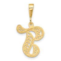 Load image into Gallery viewer, 14KY Polished Script Filigree Letter T Initial Pendant
