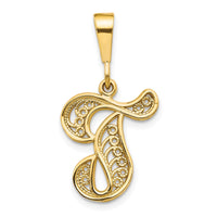 Load image into Gallery viewer, 14KY Polished Script Filigree Letter T Initial Pendant
