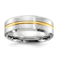 Load image into Gallery viewer, Chisel Cobalt Brushed and Polished with Yellow IP-plated Center Beveled Edge 8mm Band
