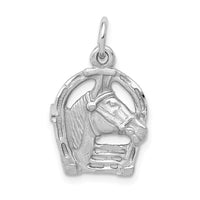 Load image into Gallery viewer, 14k White Gold Diamond-cut Horse Head in Horseshoe Charm
