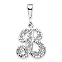 Load image into Gallery viewer, 14KW White Gold Solid Polished Script Filigree Letter B Initial Pendant
