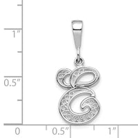 Load image into Gallery viewer, 14KW White Gold Solid Polished Script Filigree Letter E Initial Pendant
