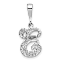 Load image into Gallery viewer, 14KW White Gold Solid Polished Script Filigree Letter E Initial Pendant
