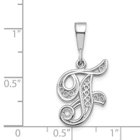 Load image into Gallery viewer, 14KW White Gold Solid Polished Script Filigree Letter F Initial Pendant
