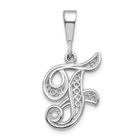 Load image into Gallery viewer, 14KW White Gold Solid Polished Script Filigree Letter F Initial Pendant
