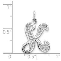 Load image into Gallery viewer, 14KW White Gold Solid Polished Script Filigree Letter K Initial Pendant
