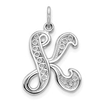 Load image into Gallery viewer, 14KW White Gold Solid Polished Script Filigree Letter K Initial Pendant

