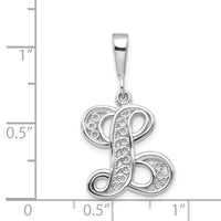 Load image into Gallery viewer, 14KW White Gold Solid Polished Script Filigree Letter L Initial Pendant
