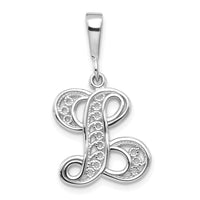 Load image into Gallery viewer, 14KW White Gold Solid Polished Script Filigree Letter L Initial Pendant

