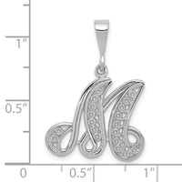 Load image into Gallery viewer, 14KW White Gold Solid Polished Script Filigree Letter M Initial Pendant
