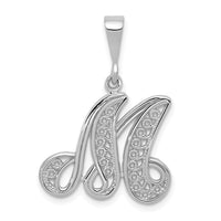 Load image into Gallery viewer, 14KW White Gold Solid Polished Script Filigree Letter M Initial Pendant
