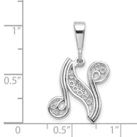 Load image into Gallery viewer, 14KW White Gold Solid Polished Script Filigree Letter N Initial Pendant
