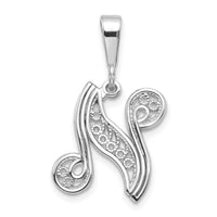 Load image into Gallery viewer, 14KW White Gold Solid Polished Script Filigree Letter N Initial Pendant
