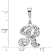 Load image into Gallery viewer, 14KW White Gold Solid Polished Script Filigree Letter R Initial Pendant
