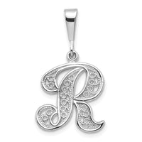 Load image into Gallery viewer, 14KW White Gold Solid Polished Script Filigree Letter R Initial Pendant
