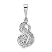 Load image into Gallery viewer, 14KW White Gold Solid Polished Script Filigree Letter S Initial Pendant
