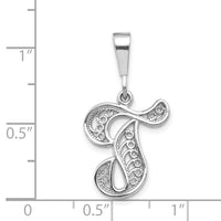 Load image into Gallery viewer, 14KW White Gold Solid Polished Script Filigree Letter T Initial Pendant
