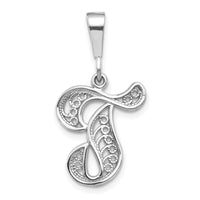 Load image into Gallery viewer, 14KW White Gold Solid Polished Script Filigree Letter T Initial Pendant
