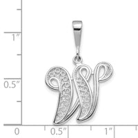 Load image into Gallery viewer, 14KW White Gold Solid Polished Script Filigree Letter W Initial Pendant
