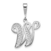 Load image into Gallery viewer, 14KW White Gold Solid Polished Script Filigree Letter W Initial Pendant
