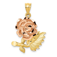 Load image into Gallery viewer, 14k Two-Tone Solid Satin Diamond-cut Flower Pendant
