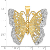 Load image into Gallery viewer, 14k w/ Rhodium Solid Polished Diamond-cut Filigree Butterfly Pendant
