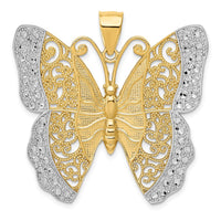 Load image into Gallery viewer, 14k w/ Rhodium Solid Polished Diamond-cut Filigree Butterfly Pendant
