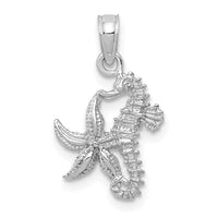 Load image into Gallery viewer, 14K White Gold Solid Seahorse and Starfish Pendant

