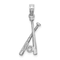 Load image into Gallery viewer, 14K White Gold Polished Open-Back Bats and Baseball Pendant
