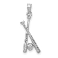 Load image into Gallery viewer, 14K White Gold Polished Open-Back Bats and Baseball Pendant
