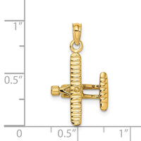 Load image into Gallery viewer, 14k 3-D Bi-Plane with Ribbed Wings Charm
