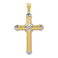 Load image into Gallery viewer, 14K And Rhodium Greek Key Cross Pendant
