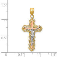 Load image into Gallery viewer, 14K Tri-color Diamond-cut Crucifix Pendant
