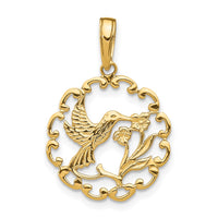 Load image into Gallery viewer, 14K Hummingbird w/Flower in Frame Pendant
