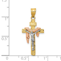 Load image into Gallery viewer, 14K Tri-color Diamond-cut Small Draped INRI Crucifix Pendant
