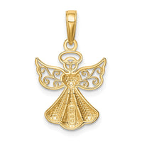 Load image into Gallery viewer, 14K Polished/Textured Guardian Angel W/Heart Pendant
