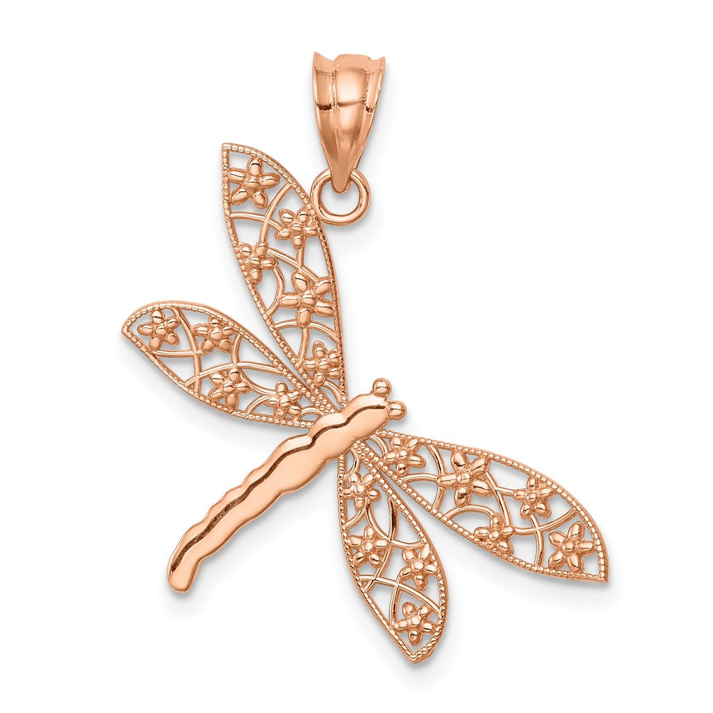 14K Rose Filigree Dragonfly Pendant