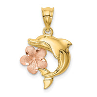 Load image into Gallery viewer, 14K Two-tone Brushed/Polished Diamond-cut Plumeria w/Dolphin Pendant
