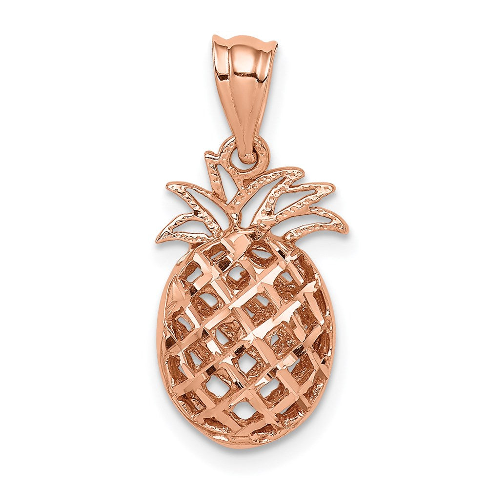 14K Rose Polished & Diamond-cut 3D Pineapple Pendant