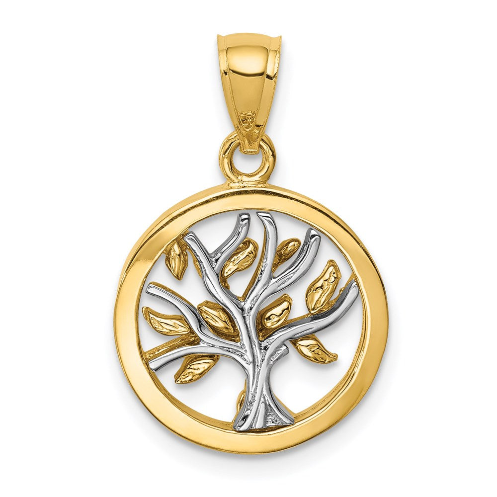 14K Two-tone Polished Tree of Life Pendant