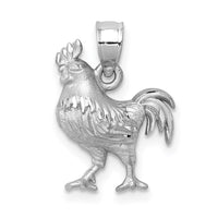 Load image into Gallery viewer, 14k White Gold Satin Diamond-cut Rooster Pendant

