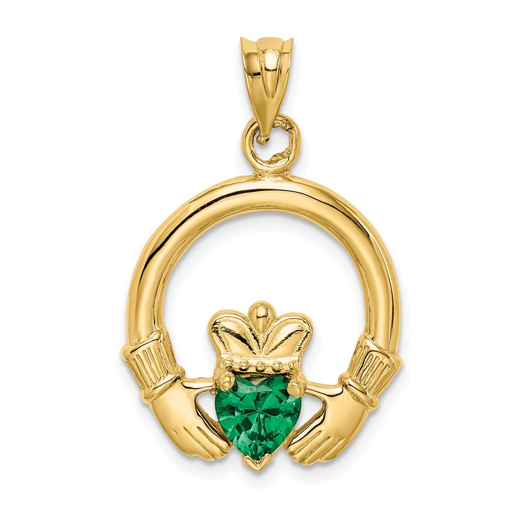 14k Claddagh with Synthetic Green Stone Pendant