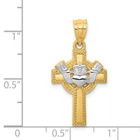 Load image into Gallery viewer, 14ky and Rhodium Accent Claddagh Cross Pendant
