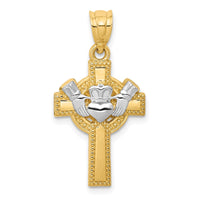 Load image into Gallery viewer, 14ky and Rhodium Accent Claddagh Cross Pendant
