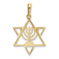 Load image into Gallery viewer, 14K w/ White Rhodium Solid Menorah In Star Of David Charm

