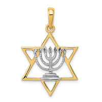 Load image into Gallery viewer, 14K w/ White Rhodium Solid Menorah In Star Of David Charm
