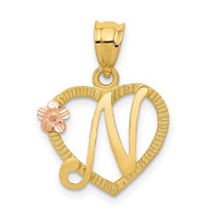 Load image into Gallery viewer, 14k Two-Tone Heart Letter N  Initial Pendant
