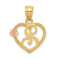 Load image into Gallery viewer, 14k Two-Tone Heart Letter S  Initial Pendant
