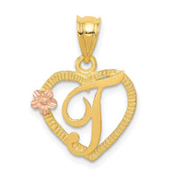 Load image into Gallery viewer, 14k Two-Tone Heart Letter T  Initial Pendant
